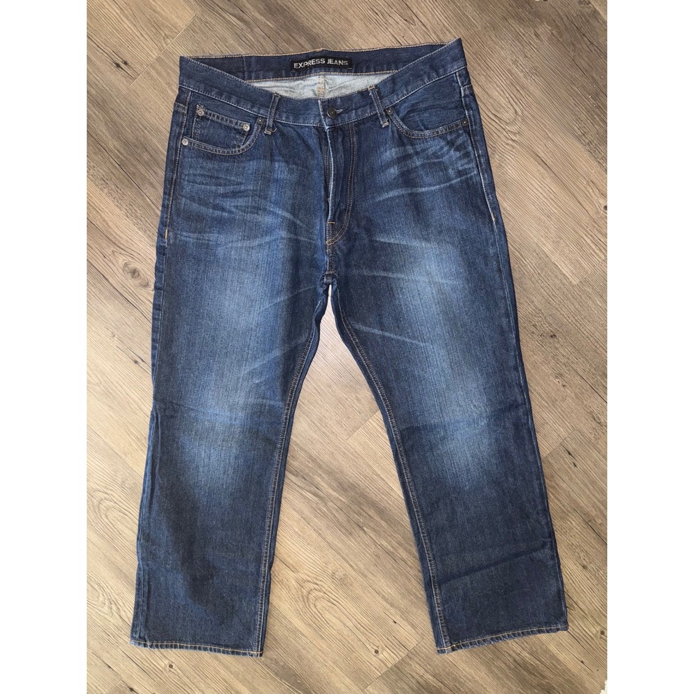 Express Jeans Blake Boot Cut Loose Fit Dark Wash Denim Mens 34x30